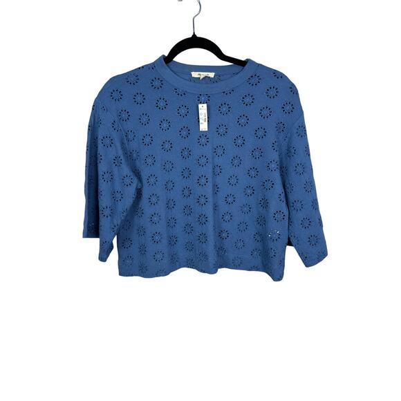 Madewell NWT Women’s Sunfaded Blue Embroidered Wide Sleeve Boxy Top size XXS - Picture 2 of 8